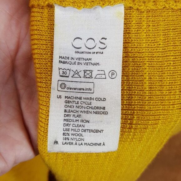 COS Sweater Womens Large Mustard Yellow Pullover Crew Wool Blend - Picture 4 of 7